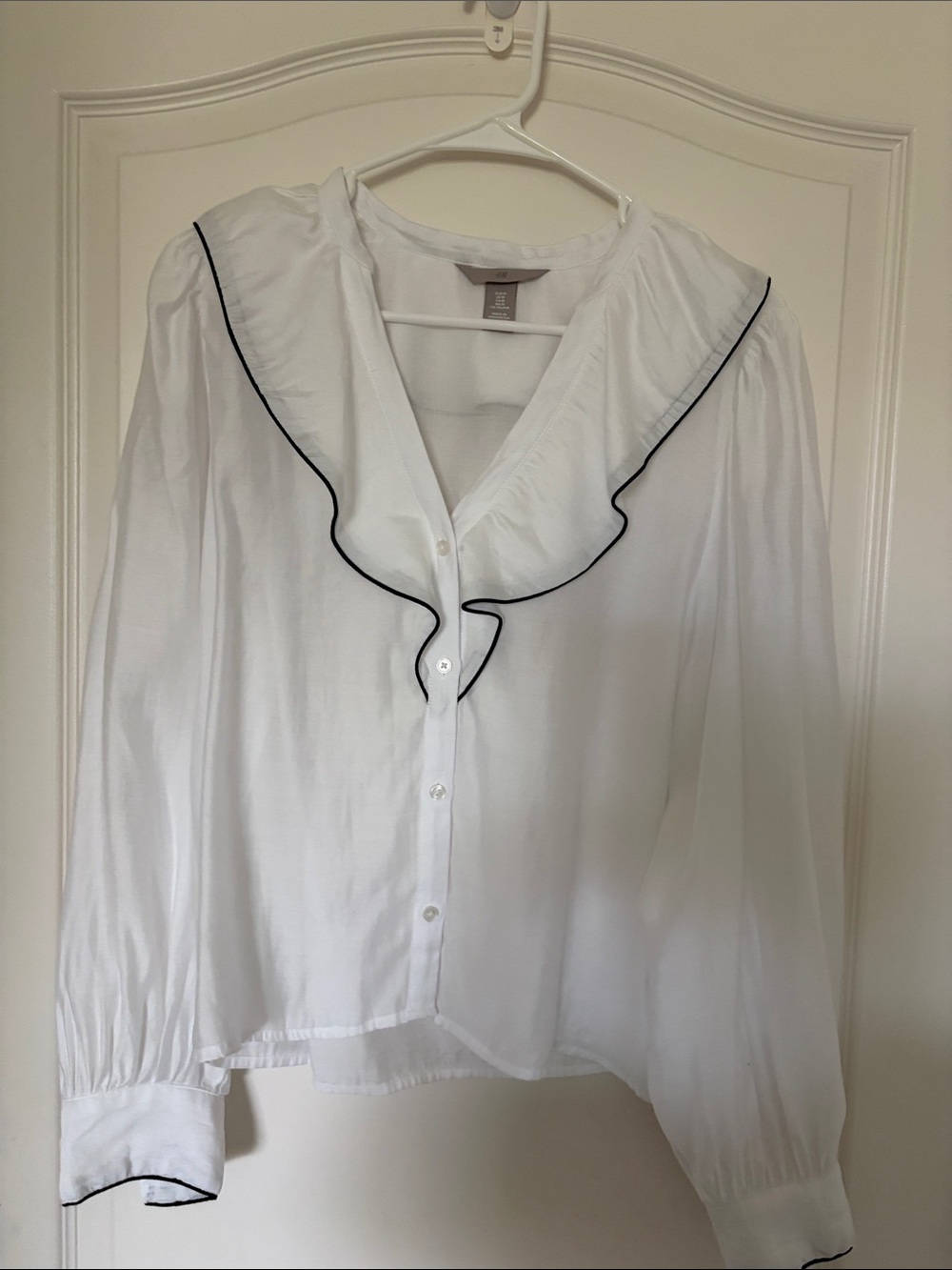 H&M White Ruffle-Trim Button Front Blouse